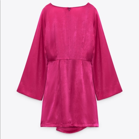 ZARA FUCHSIA SATIN WRAP DRESS - Picture 2 of 4